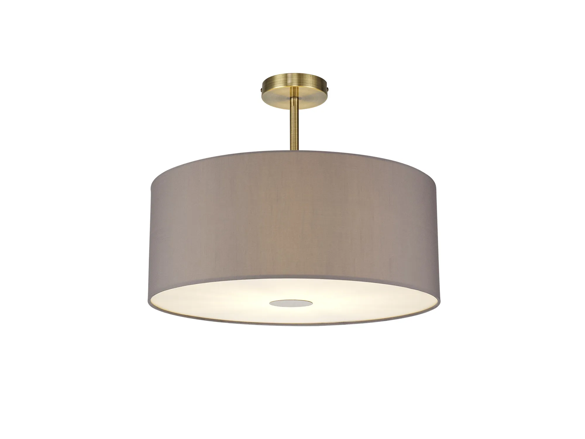 DK0190  Baymont 50cm Semi Flush 1 Light Antique Brass; Grey; Frosted Diffuser